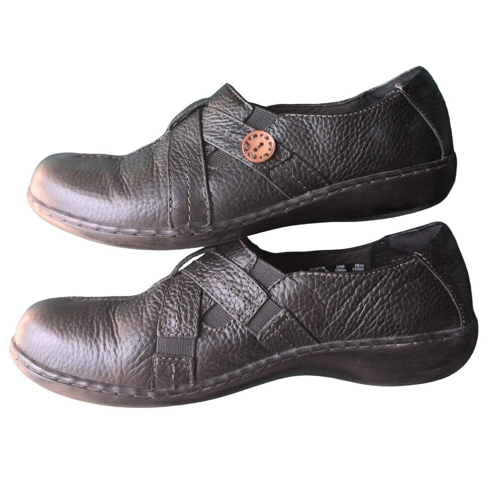 Clarks Women's Un Loop Slip-on Loafer Shoes Black Pebbled Leather 10 Comfort